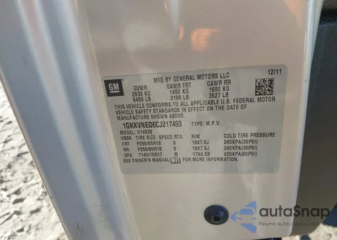 2012 GMC Acadia Sl z USA, uszkodzony, nr VIN 1GKKVNED6CJ217493